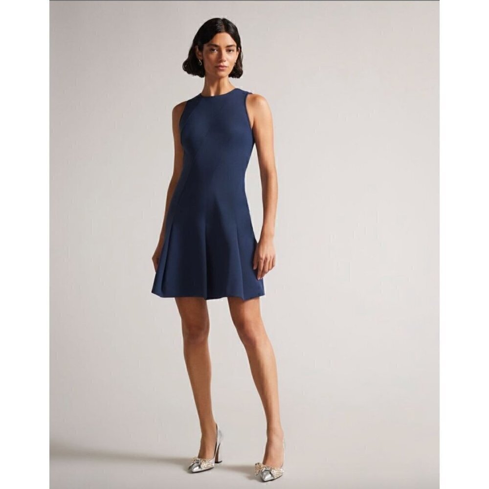 Ted Baker Buxie Plain Neoprene Skater Fit and Flare Dress Dark Navy Womens 6